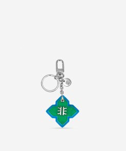 Rhombus Bag Charm And Key Holder - Grass Green & Lake Blue