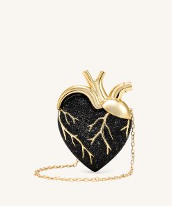 Maren Artificial Crystal Heart Shaped Bag - Black Gold