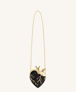 Alternative view of Maren Artificial Crystal Heart Shaped Bag - Black Gold