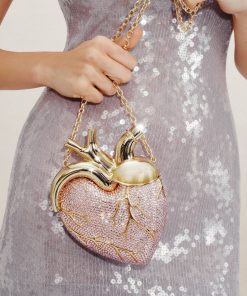 Alternative view of Maren Artificial Crystal Heart Shaped Bag - Pink