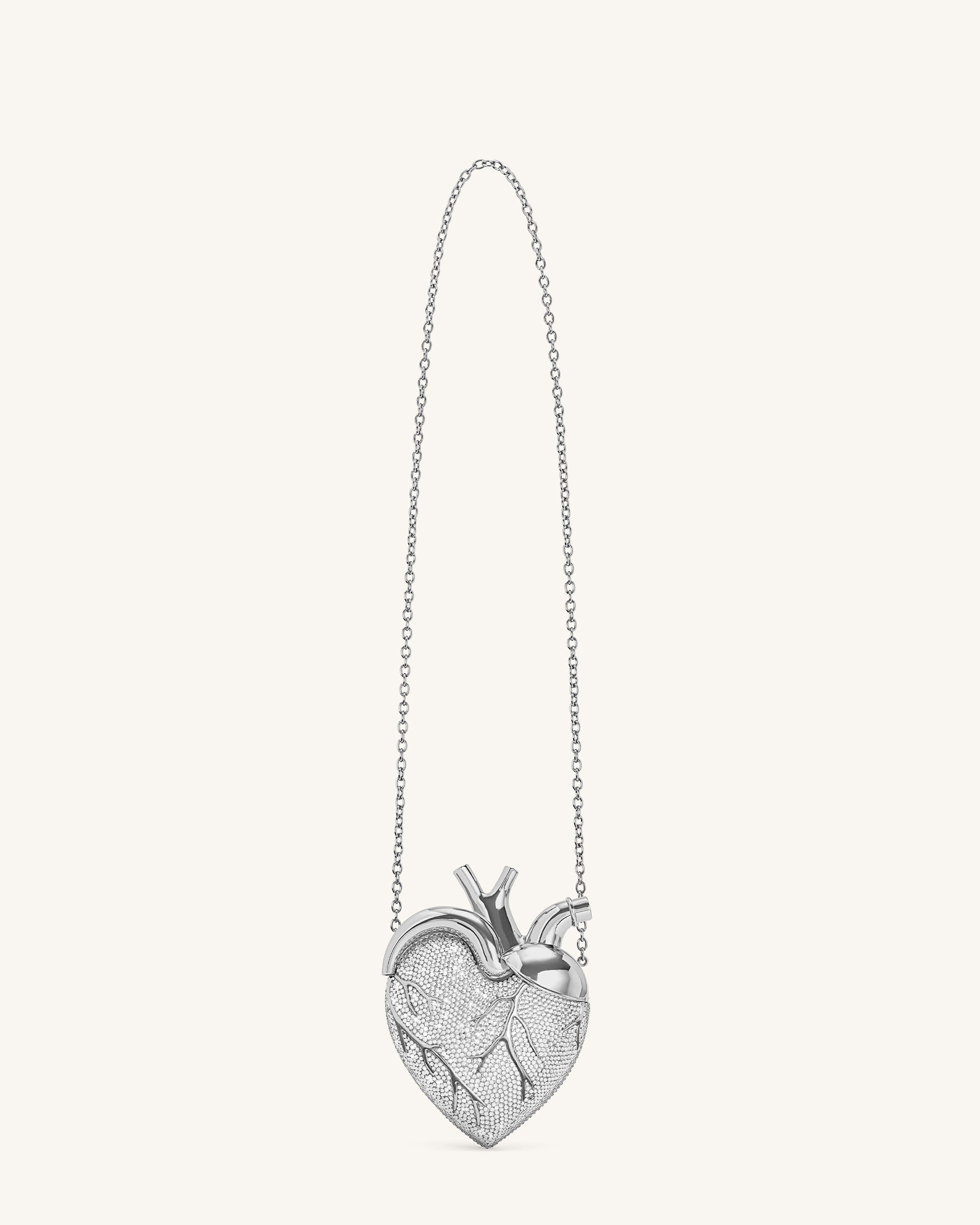 Maren Artificial Crystal Heart Shaped Bag - Silver - Image 2