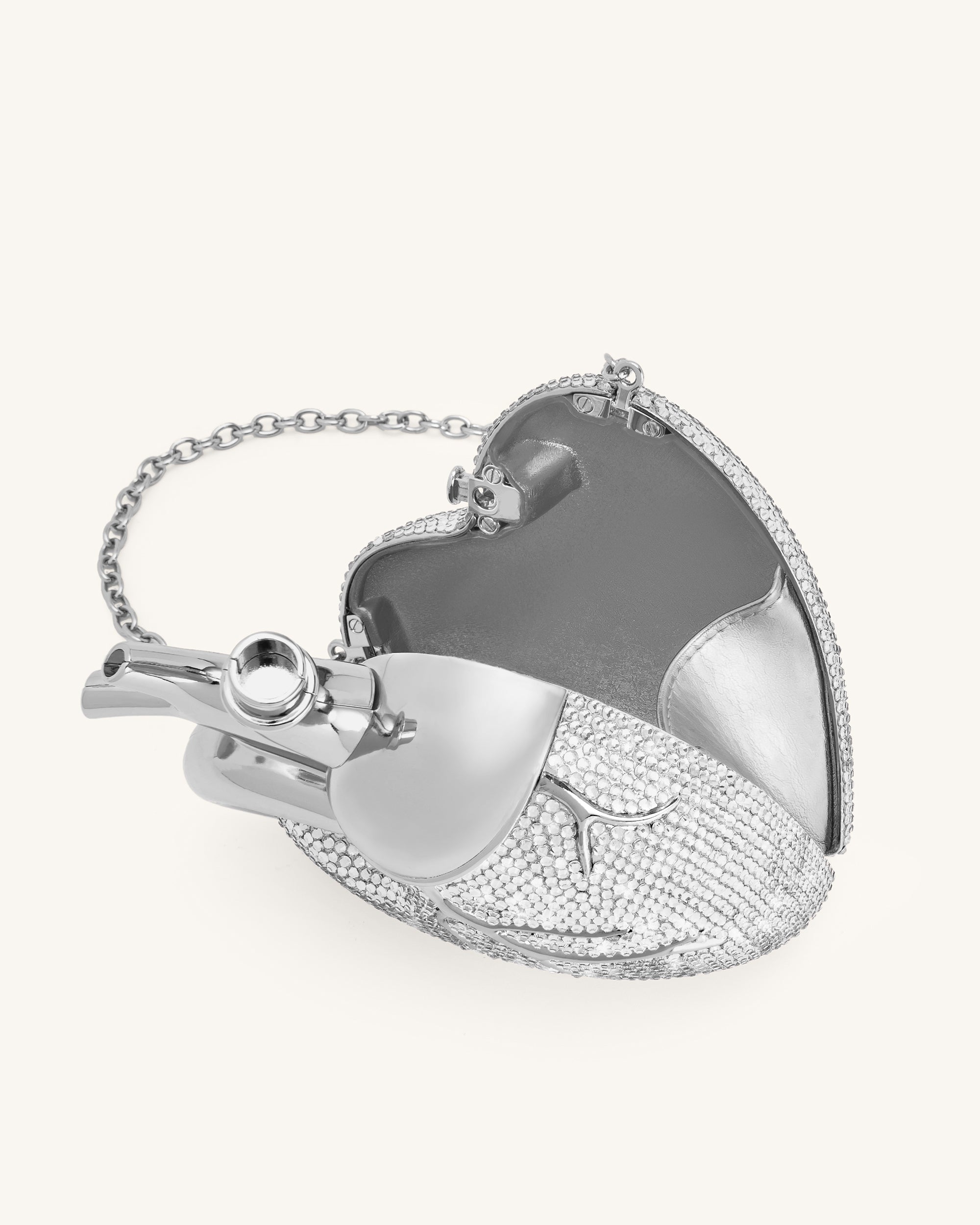 Maren Artificial Crystal Heart Shaped Bag - Silver - Image 5