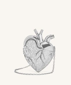 Maren Artificial Crystal Heart Shaped Bag - Silver