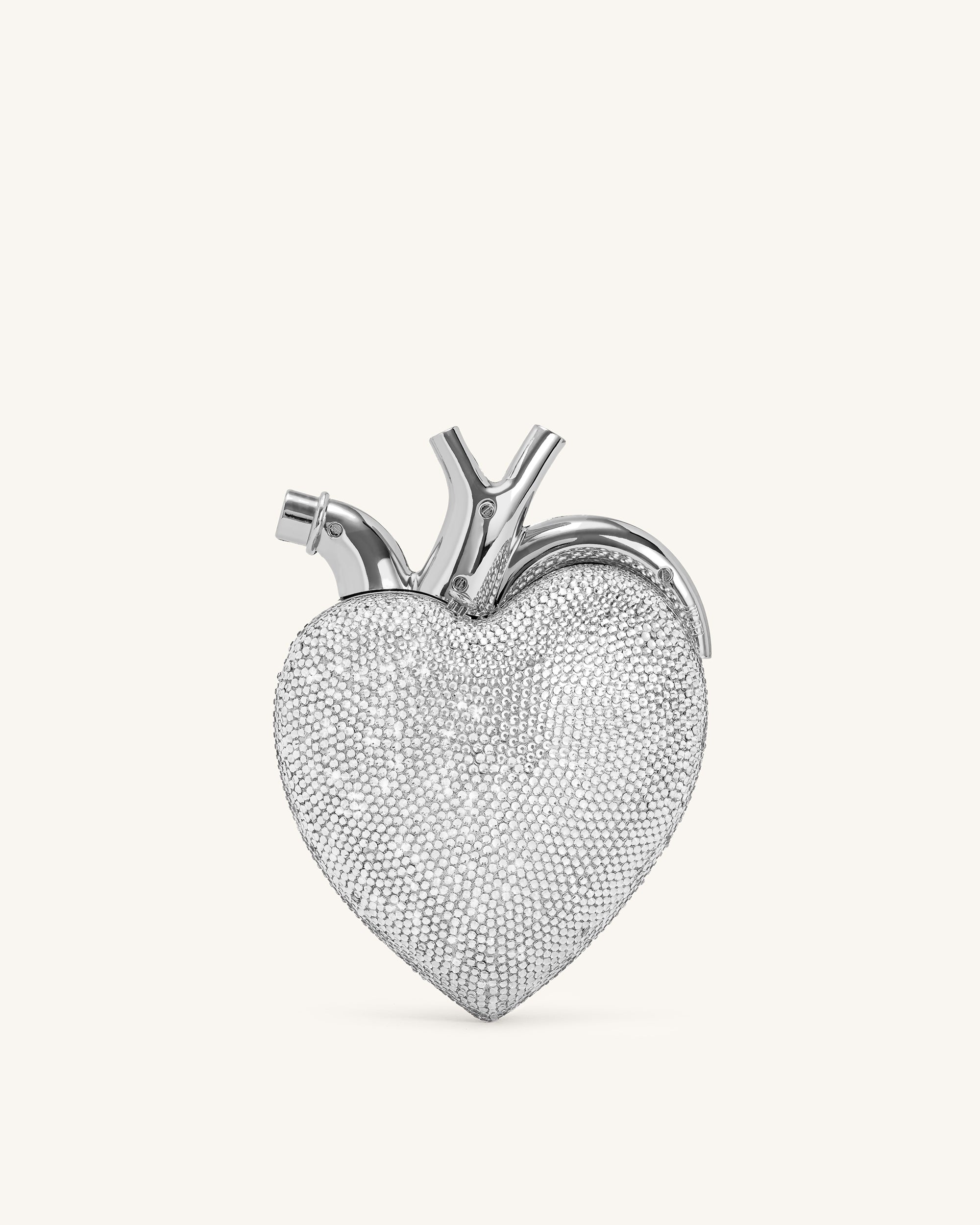 Maren Artificial Crystal Heart Shaped Bag - Silver - Image 3