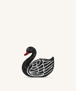 Kinsley Crystal Swan Clutch - Black