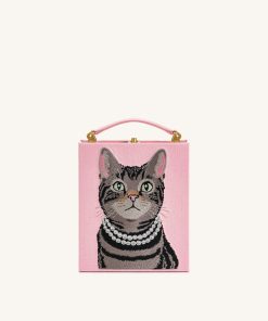 Taya Tabby Cat Pattern Book Shape Clutch Bag - Pink