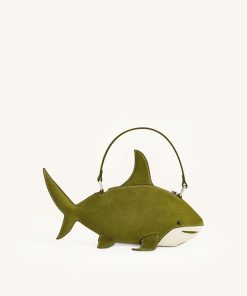 Nerys Faux Suede Shark Look Top Handle Bag - Dark Olive