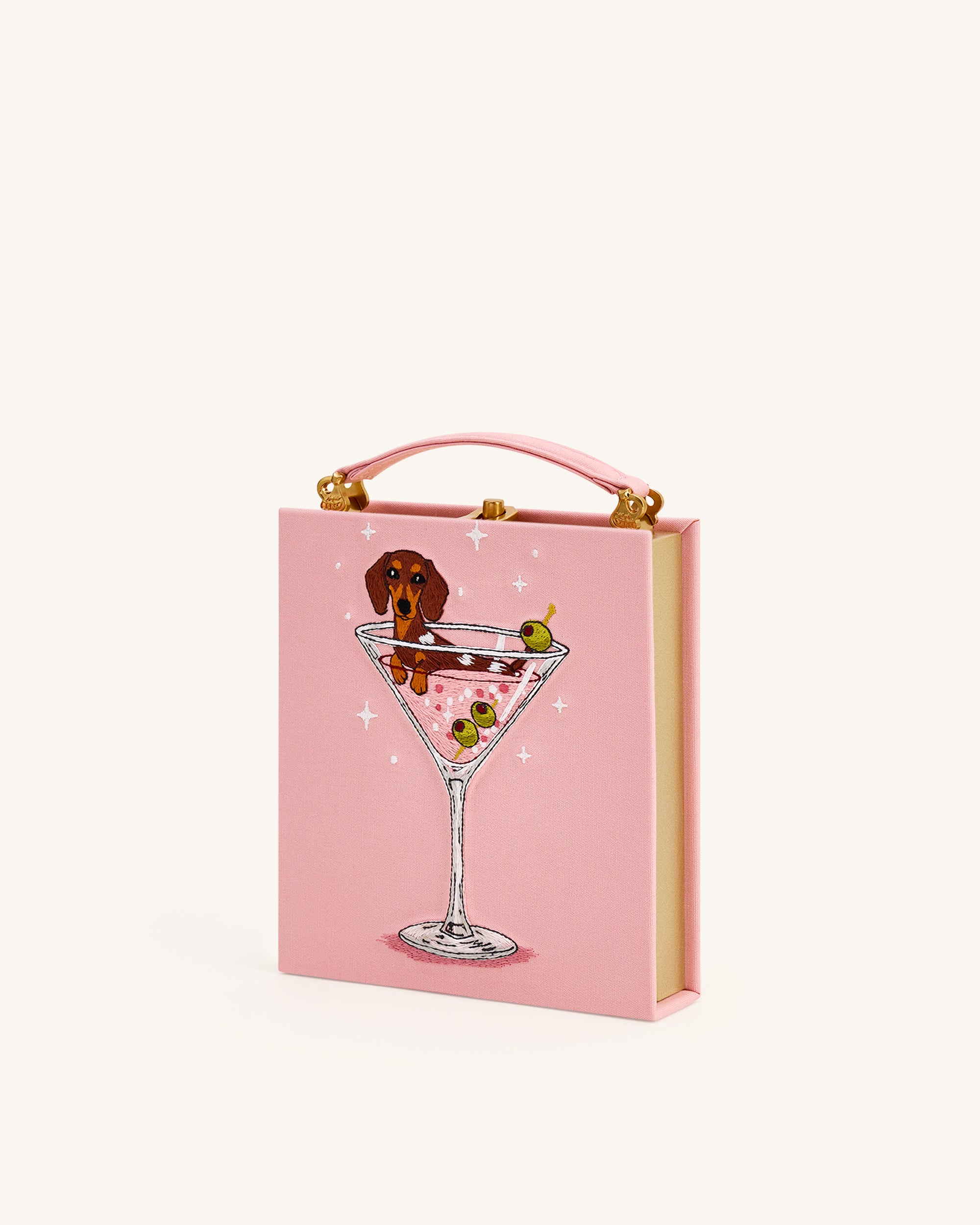 Taya Wine Glass Puppy Pattern Book Shape Clutch Bag - Pink - Image 2
