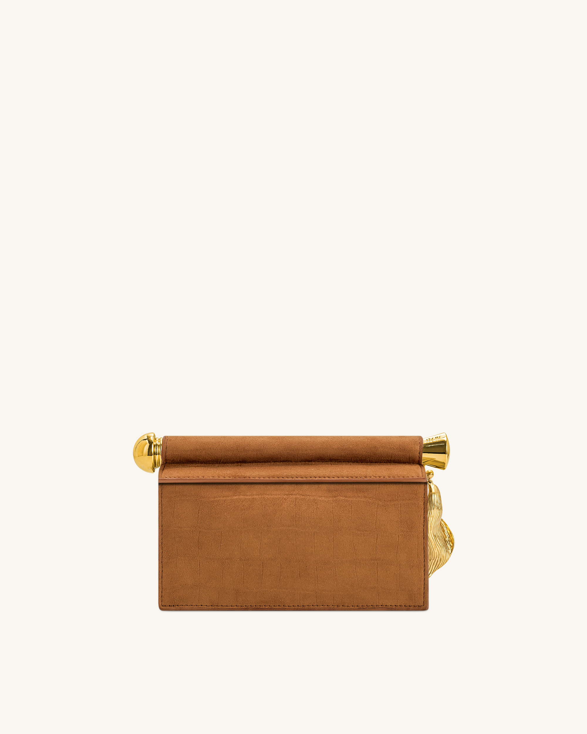 Holly Faux Suede Metal Pendant Embellished Clutch - Brown - Image 3