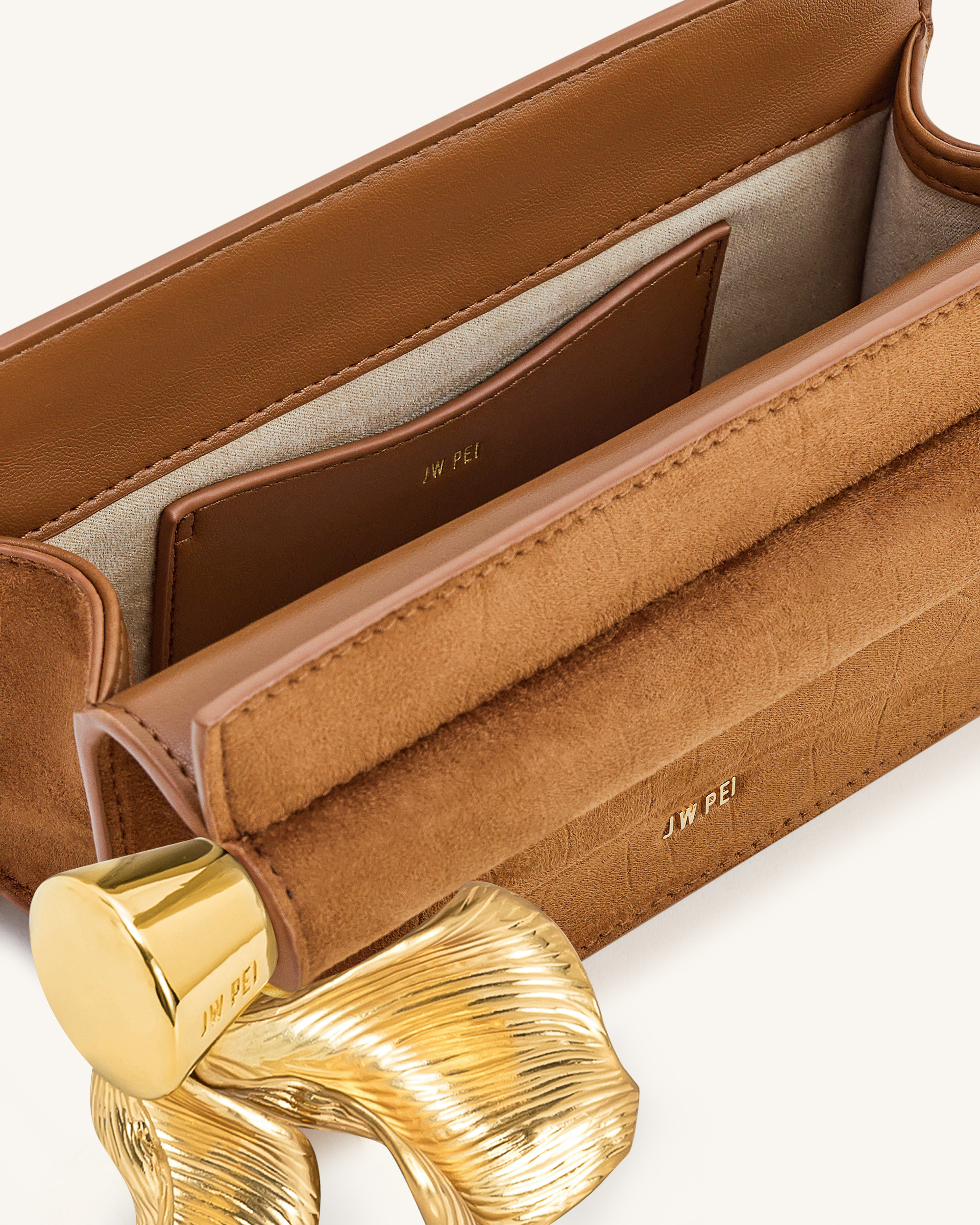 Holly Faux Suede Metal Pendant Embellished Clutch - Brown - Image 4