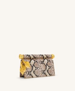 Alternative view of Holly Metal Pendant Embellished Snakeskin Clutch - Apricot