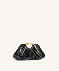 Alternative view of Lila Faux Croc-Effect Metal Frame Clutch - Black