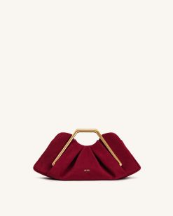 Lila Faux Suede Metal Frame Clutch - Red