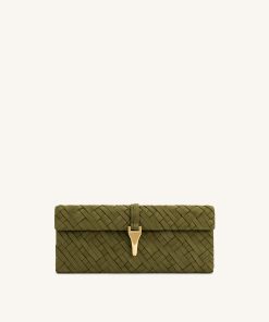Zaria Woven Clutch - Dark Olive