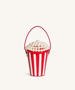 Skylar Faux Pearl Embellished Bucket Bag - Red