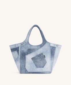Eliana Denim Embossed Tote Bag - Blue