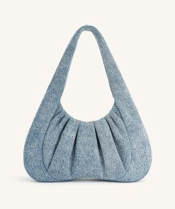 Ashley Denim Ruched Shoulder Bag - Blue