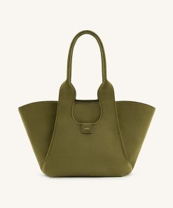 Cara Faux Suede Tote Bag - Dark Olive