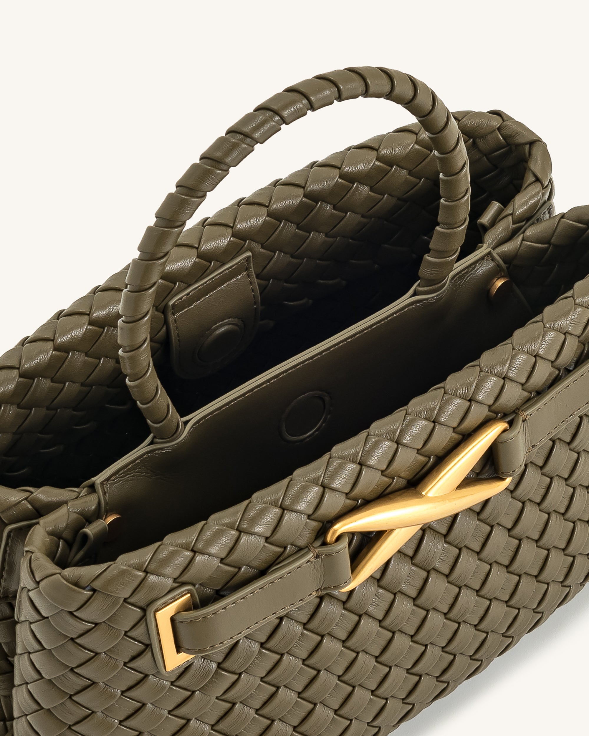 Elora Woven Tote Bag - Dark Olive - Image 4