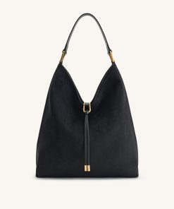 Aria Faux Suede Shoulder Bag - Black