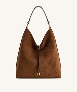 Aria Faux Suede Shoulder Bag - Brown