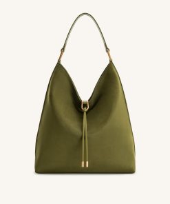 Aria Faux Suede Shoulder Bag - Dark Olive