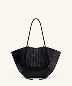 Nala Wide Weave Texture Tote Bag - Black
