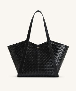 Kiana Large Capacity Weave Texture Tote Bag - Black