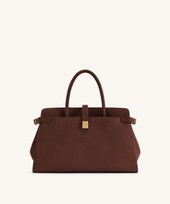 Saige Faux Suede Tote Bag - Brown