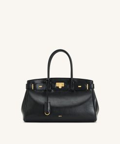 Ziva Metal Lock Decoration Tote Bag - Black