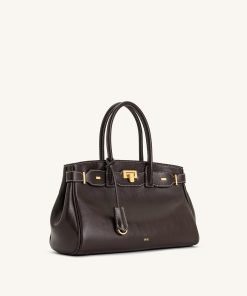 Alternative view of Ziva Metal Lock Decoration Tote Bag - Dark Brown