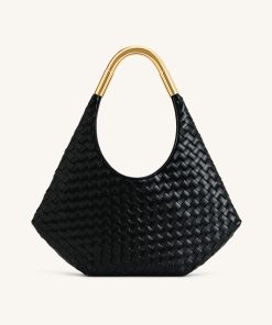Olivia Hand-Woven Metal Handle Hobo Bag - Black