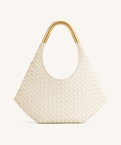 Olivia Hand-Woven Metal Handle Hobo Bag - White