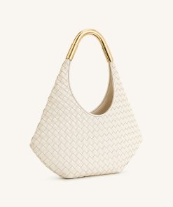 Alternative view of Olivia Hand-Woven Metal Handle Hobo Bag - White