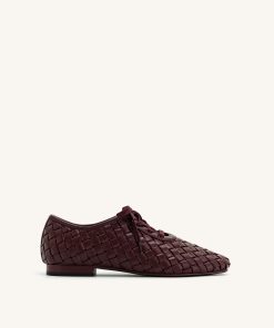 Kayla Weave Strap Flat Shoes - Claret Red