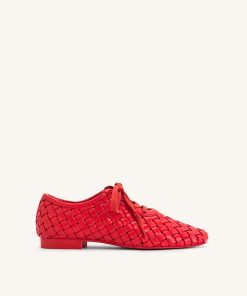 Kayla Weave Strap Flat Shoes - Red