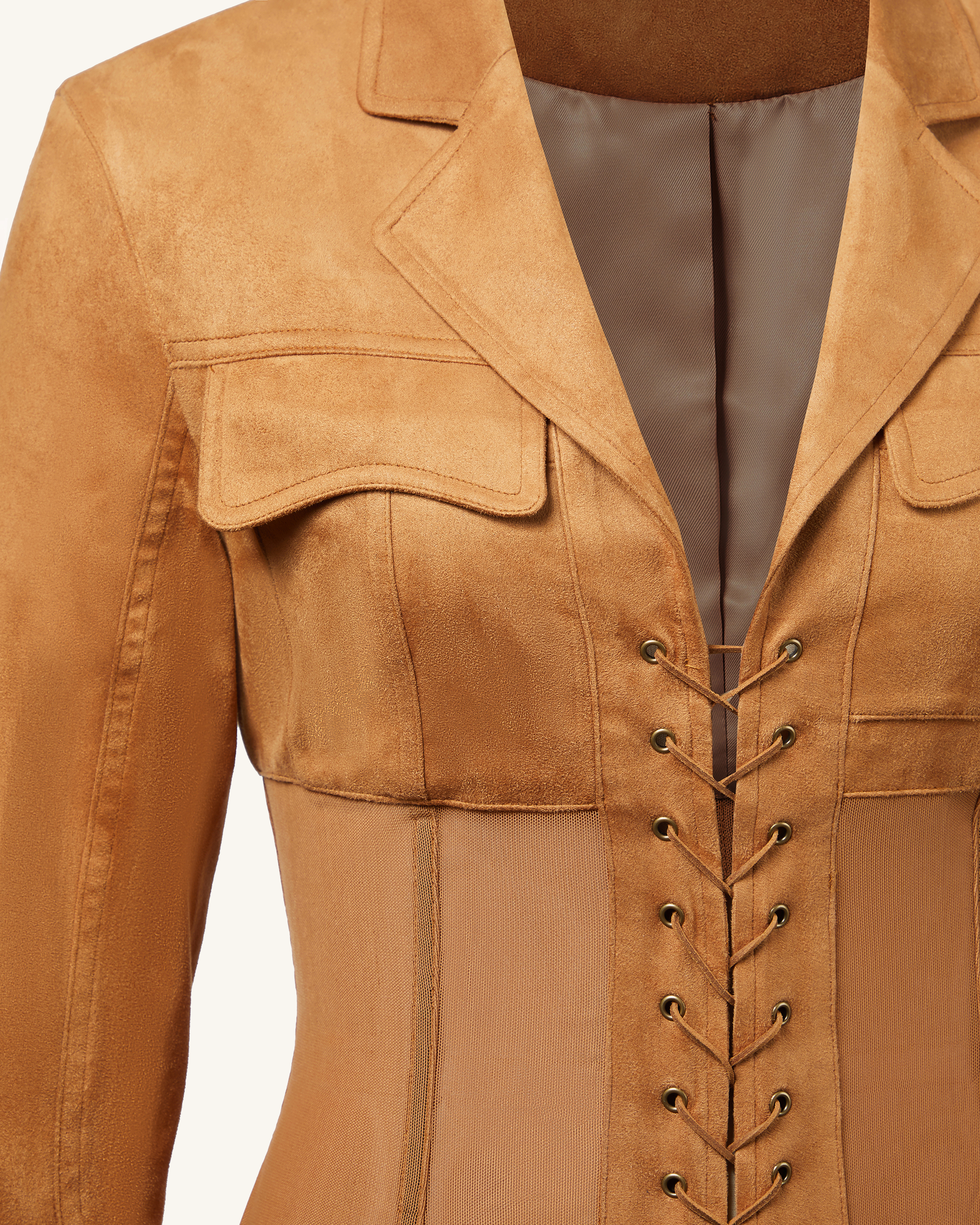 Faux Suede Corset Jacket Mini Dress - Camel - Image 5