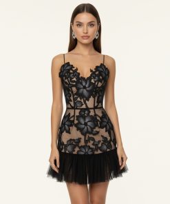Floral Sling Mini Dress - Black