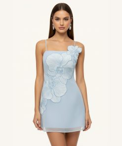 Orchid Appliqué Mini Dress - Blue