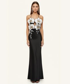 Orchid Embroidered Dress – Black/White