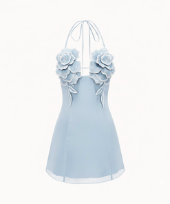 Alternative view of Flower Embroidered Mini Dress - Blue