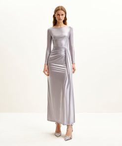 Amara Metallic Ruched Dress - Silver