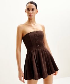 Alternative view of Ellie Pleated Velvet Dress - Chocolate Brown