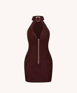 Alternative view of Ruby Halter Neck Zipper Mini Dress - Coffee Red