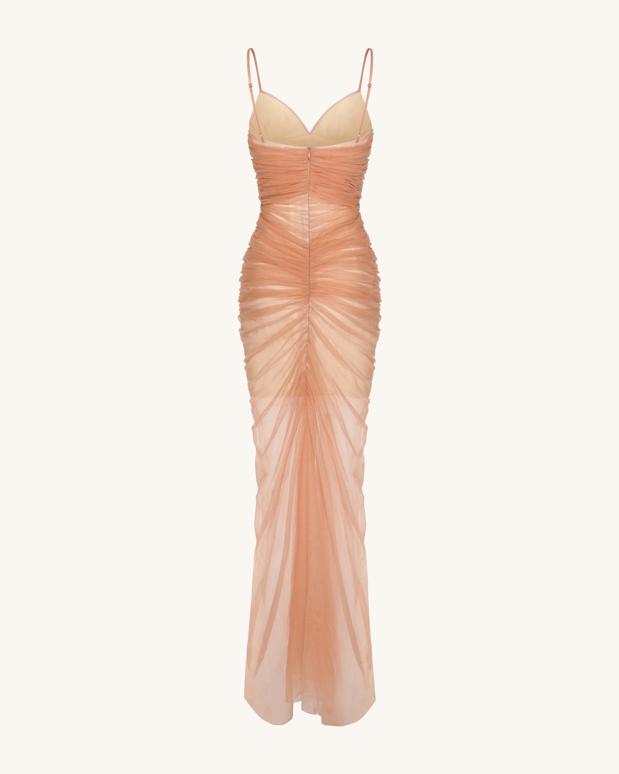 Piper Draped Mesh Evening Gown - Cinnamon - Image 5