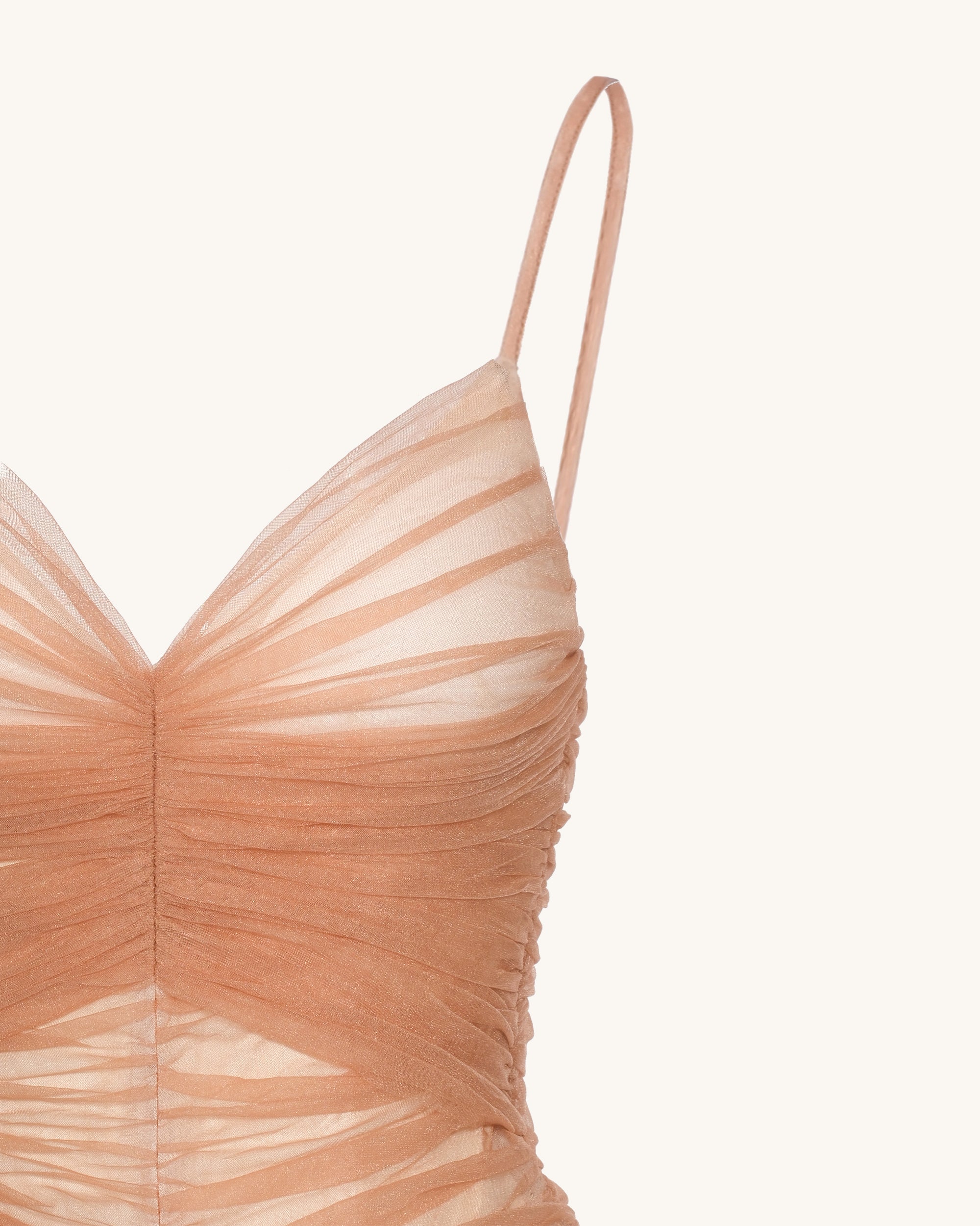 Piper Draped Mesh Evening Gown - Cinnamon - Image 6