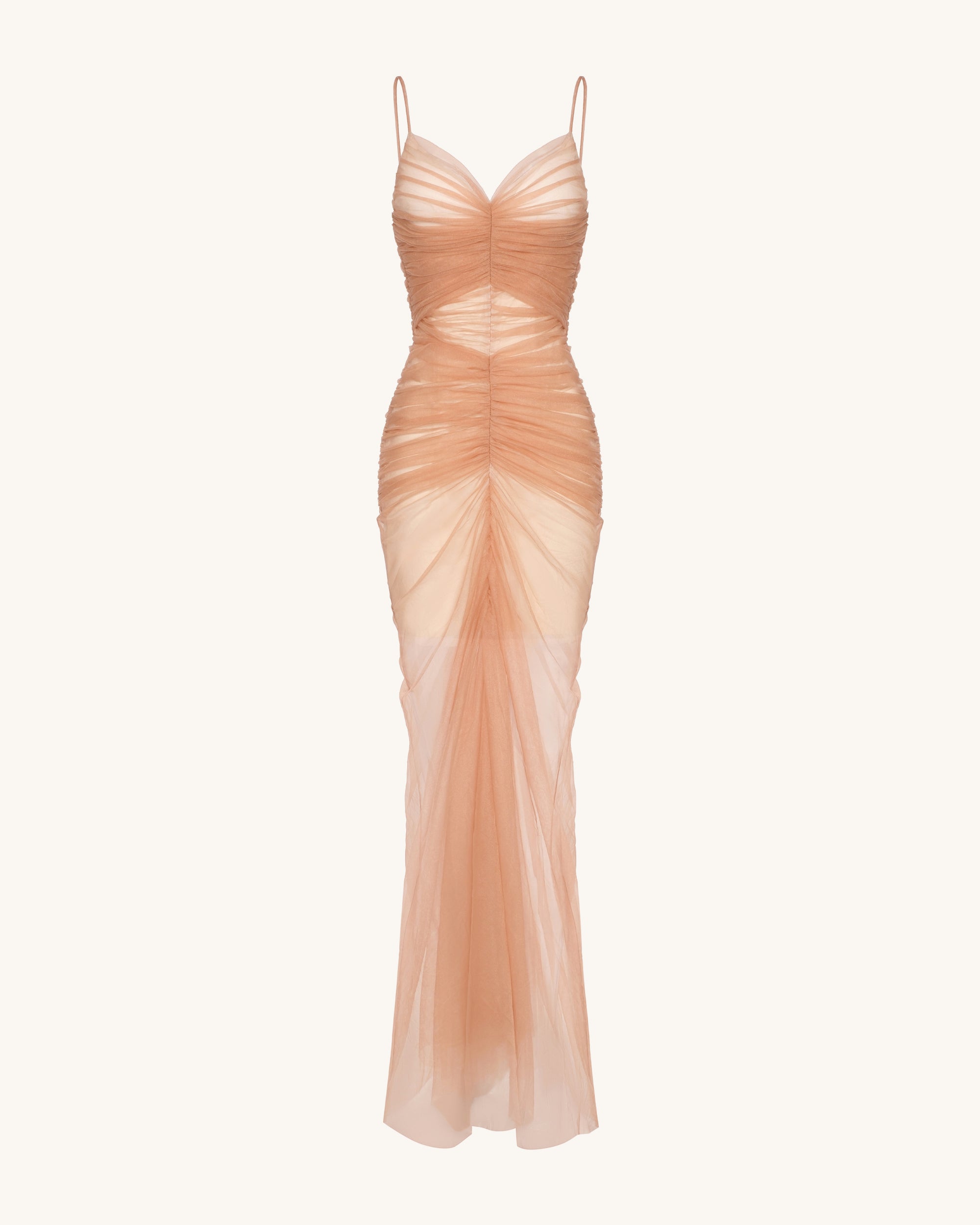 Piper Draped Mesh Evening Gown - Cinnamon - Image 3