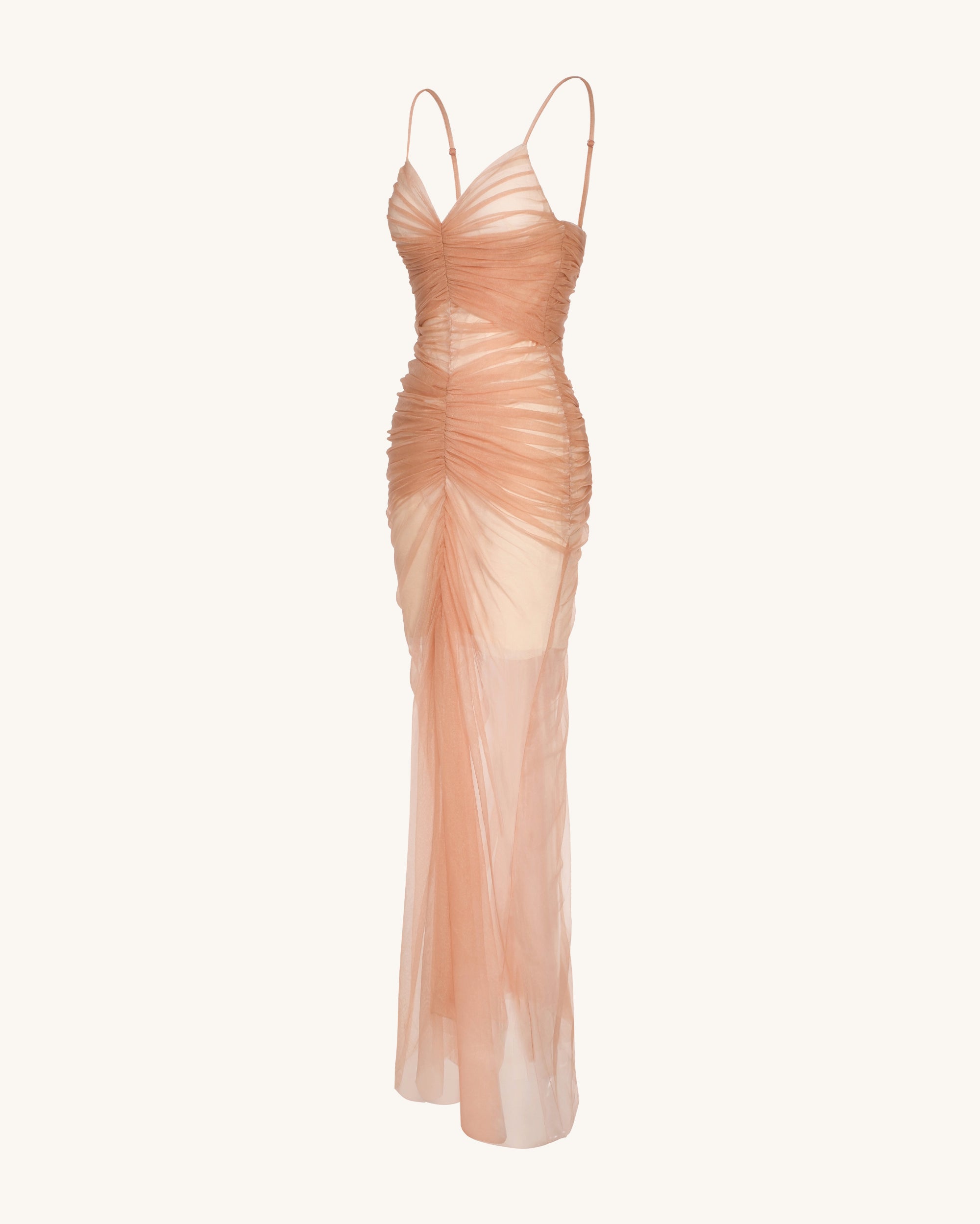 Piper Draped Mesh Evening Gown - Cinnamon - Image 4