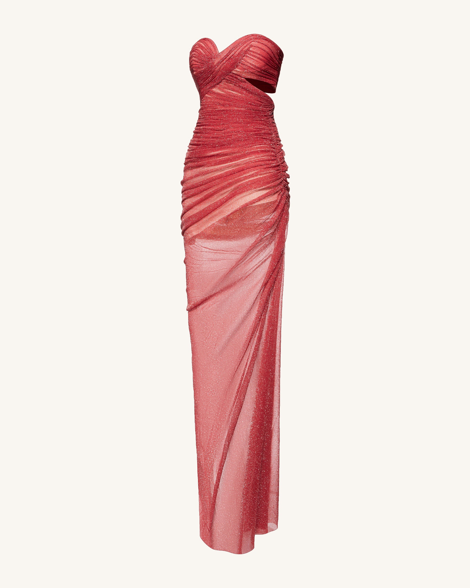 Mia Strapless Sheer Glitter Gown - Scarlet - Image 6