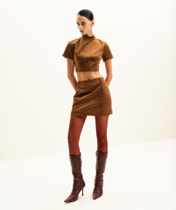 Alternative view of Grace Faux Suede Crop Top and Mini Skirt Set - Camel